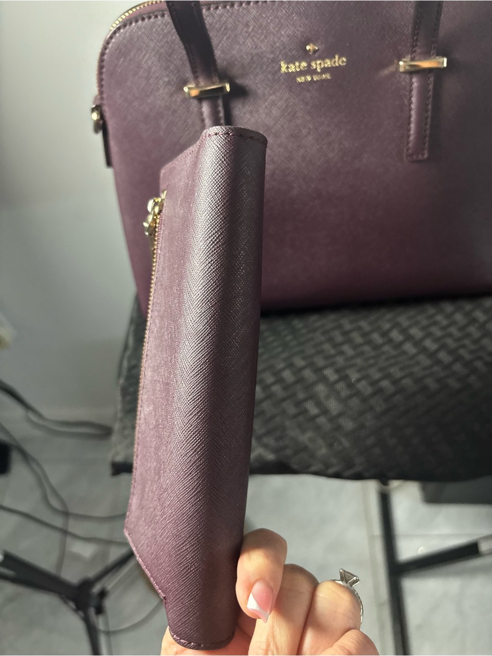 kate spade plum saffiano satchel with matching wallet - Picture 8 of 9